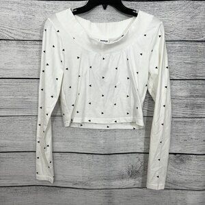 Reebok White Long Sleeve Crop Top Triangle Print, Size Small
